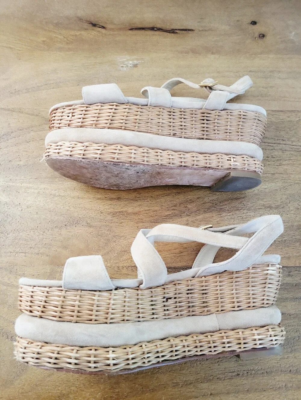 Paloma Barcelo Wicker & Suede Platform Sandals Size 40 / US 9-9.5